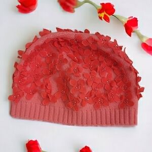 J. Crew Crewcuts Wool and Cashmere Beanie With Sewn On Flowers - Size L-XL